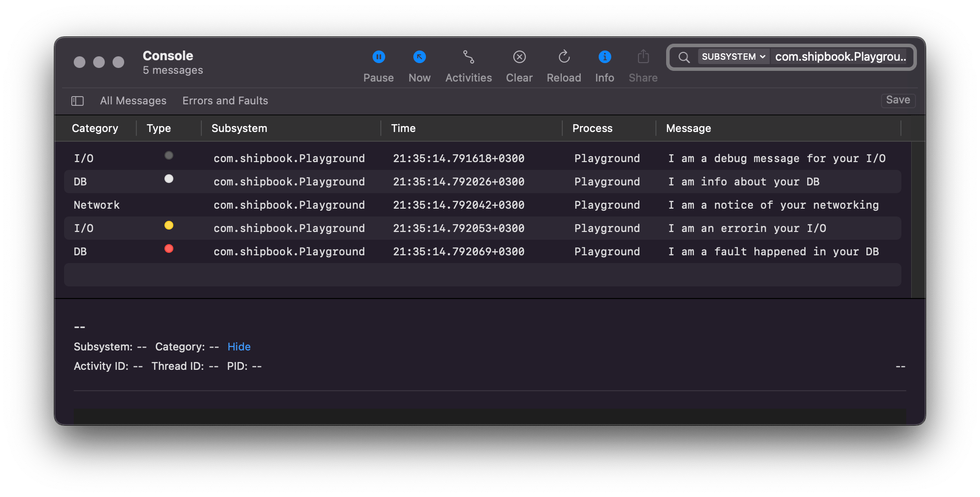 Log categorization in Console