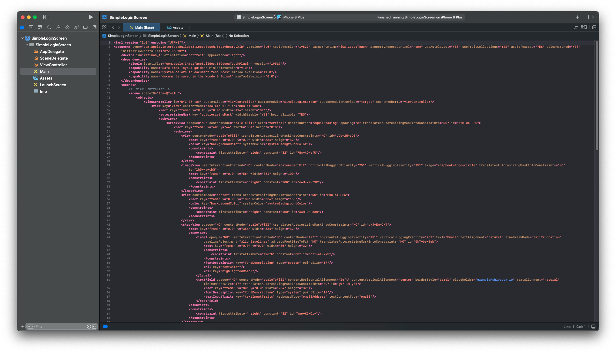 XML file of login form with a storyboard alt_text