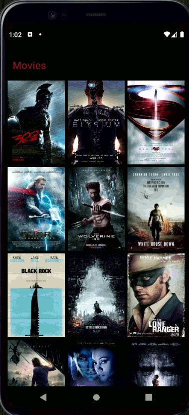 The movie suggestion application shown on a virtual device