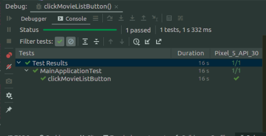 Test result for instrumentation testing