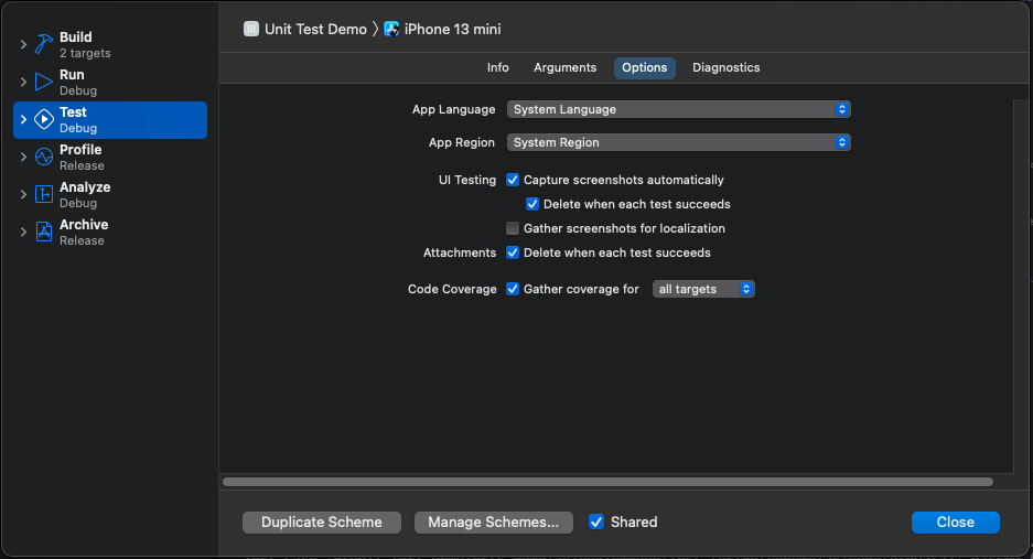 Enabling code coverage in project