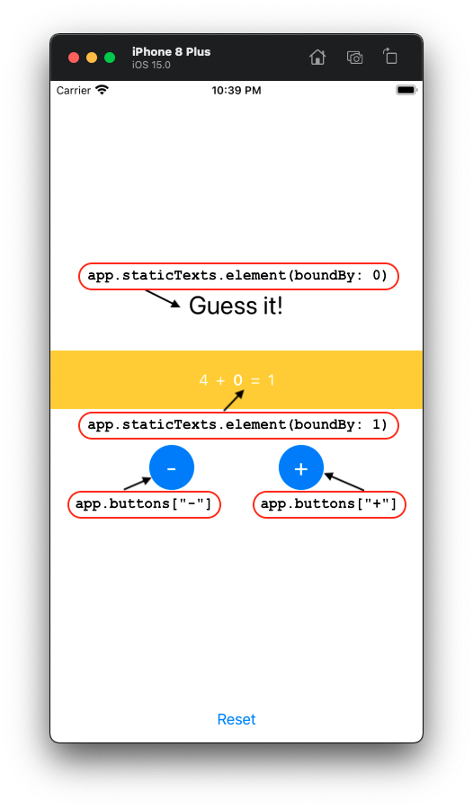 UI element on the application
