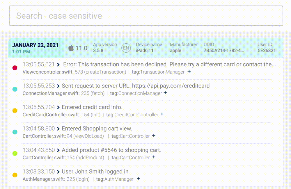 smart and simple search box to find the logs you need