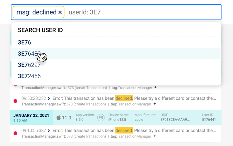 log search parameters